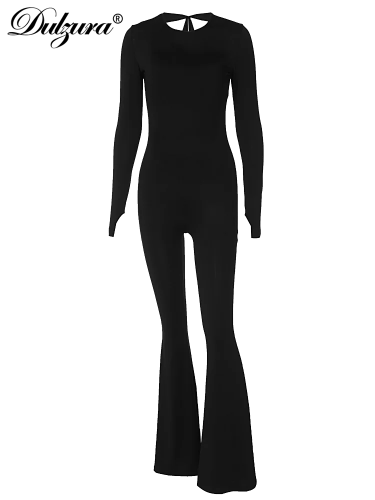 Straps Backless Jumpsuit Long Sleeves Bell-Bottomed Pants 2023 Winter Clothing Sexy Body-Shaping Clubwear Birthday Party