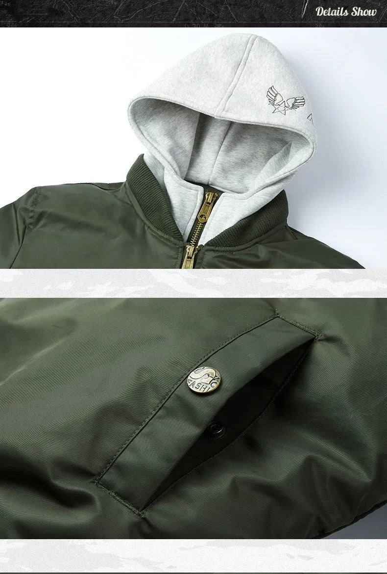 Winter Thick Hooded Bomber Jacket Men Military Windbreaker Multi-pocket Air Force Coats Male Autumn Streetwear Baseball Jackets