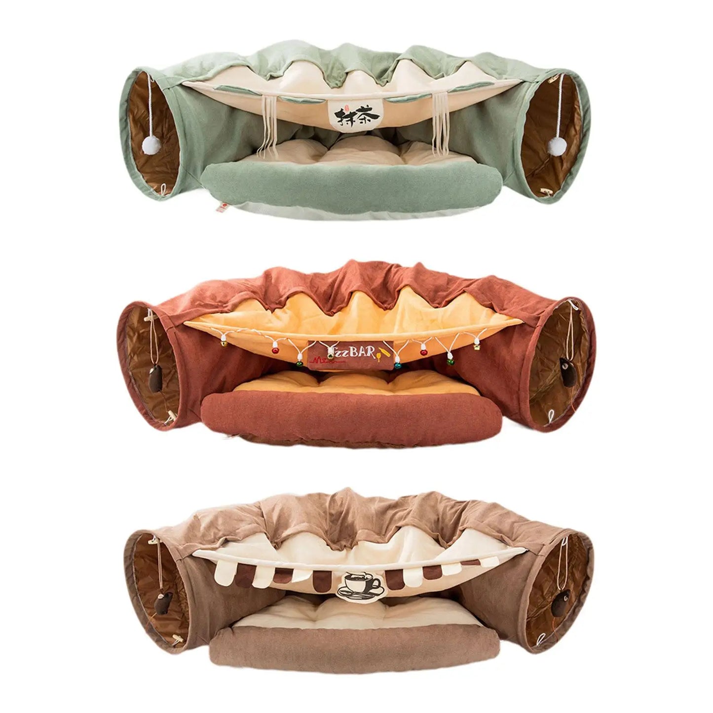 Foldable Cat Tunnel Bed with Removable Mat Kitty Training Interactive Cat Activity Center for Cats Pets Outdoor Ferrets