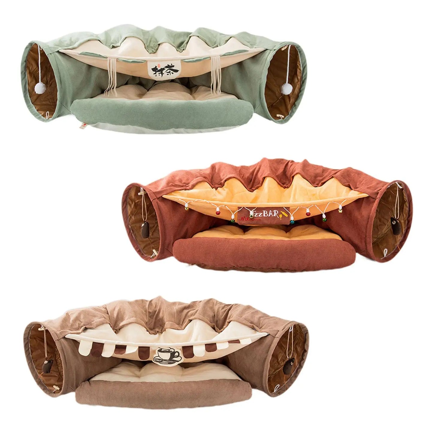 Foldable Cat Tunnel Bed with Removable Mat Kitty Training Interactive Cat Activity Center for Cats Pets Outdoor Ferrets