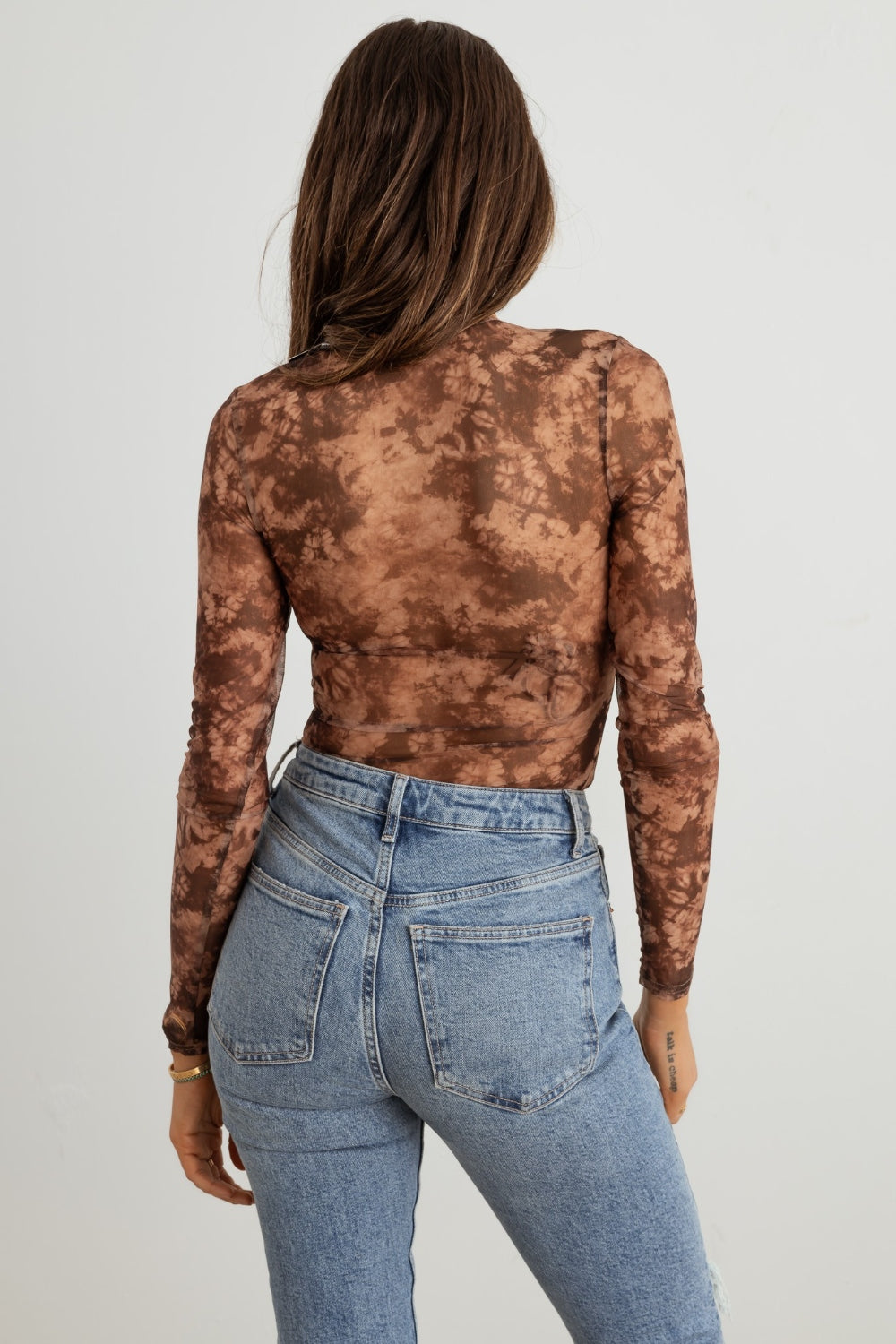COLLECTION Abstract Mesh Lace-Up Long Sleeve Bodysuit