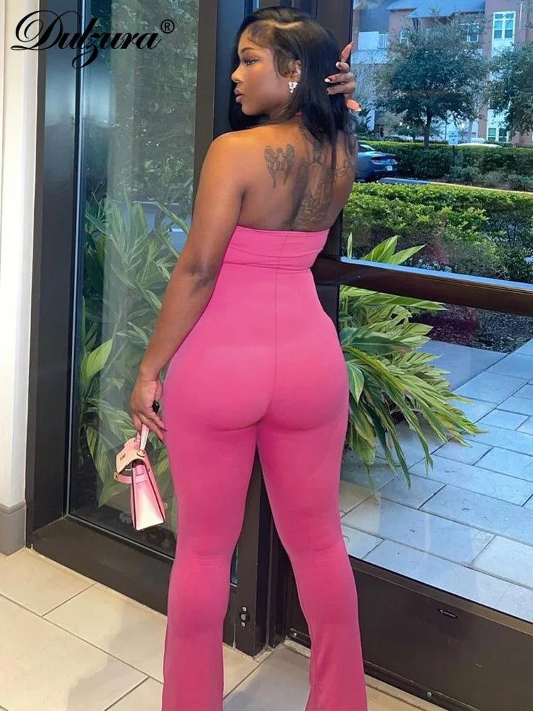 Halter Sleeveless Bell-Bottom Pants Jumpsuit