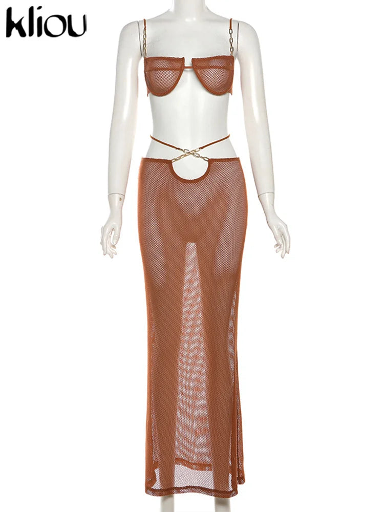 Summer Women Mid-Calf Sexy&Club Grid Two Piece Set