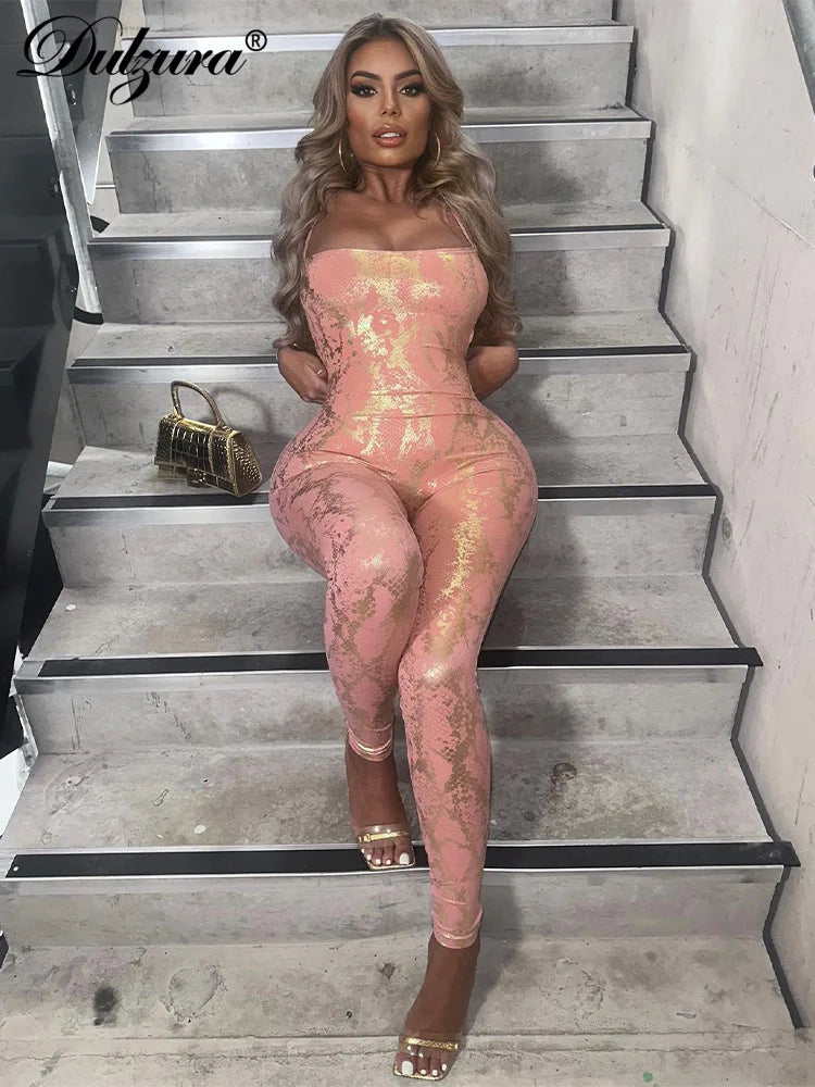 Jumpsuit Backless Cross Straps Sexy Shinning Vocation 2024 Spring Summer For Women'S Clothing Party Clubwear