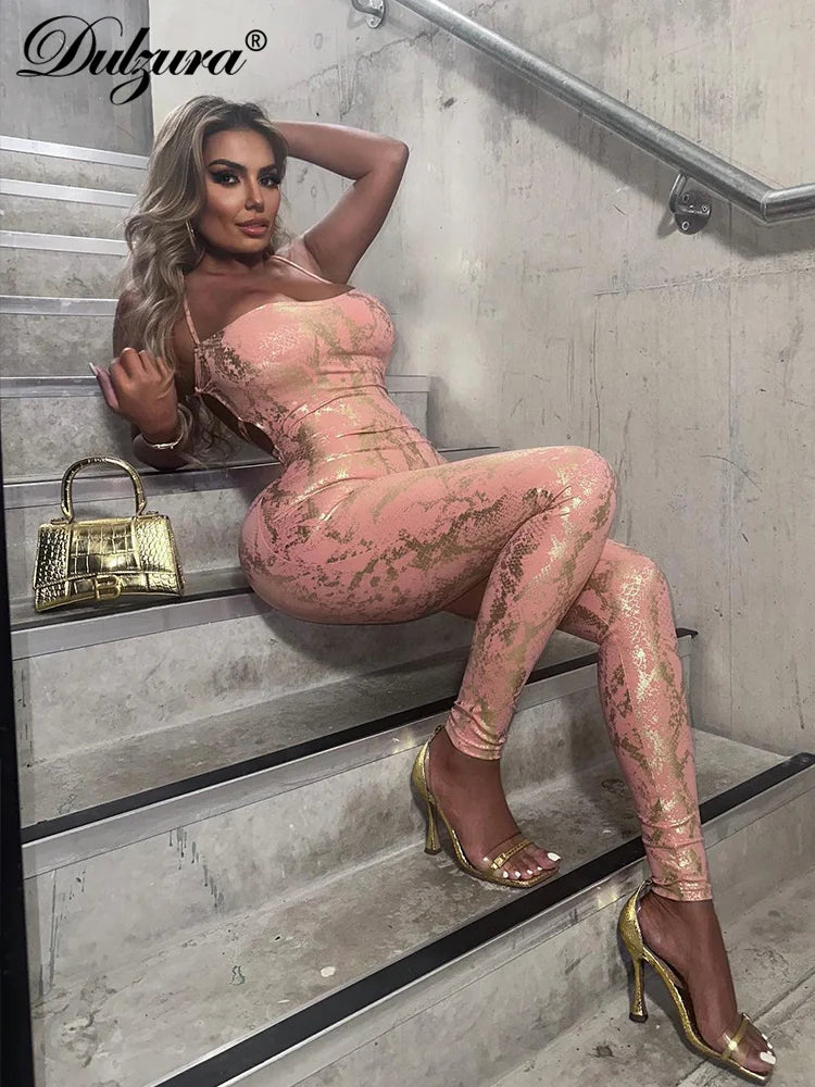 Jumpsuit Backless Cross Straps Sexy Shinning Vocation 2024 Spring Summer For Women'S Clothing Party Clubwear