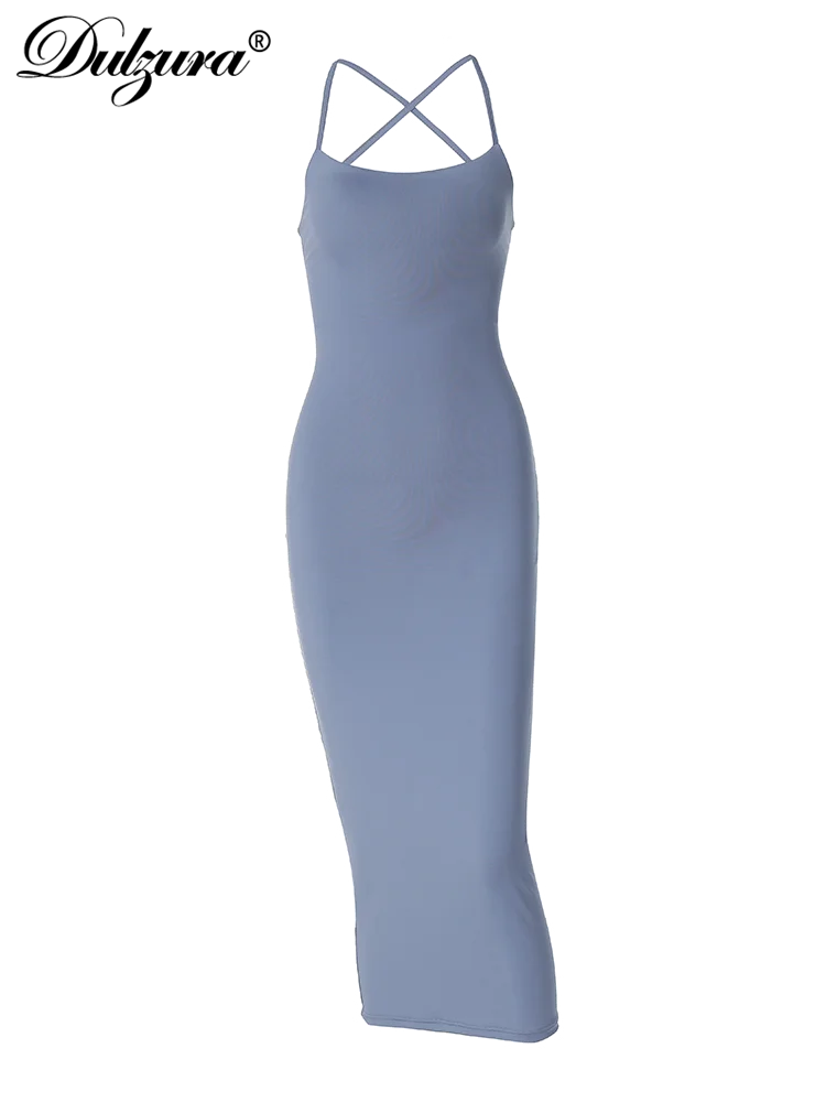 Backless Cross Straps Midi Maxi Dress Sleeveless 2024 Spring Autumn Women'S Sexy Clubwear Birthday Evening Party