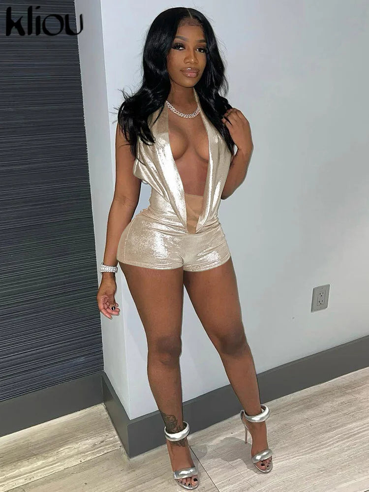 Halter Shiny Playsuits Women