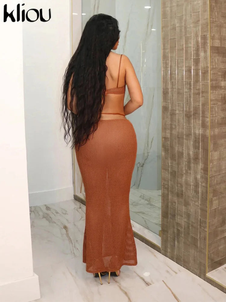 Summer Women Mid-Calf Sexy&Club Grid Two Piece Set