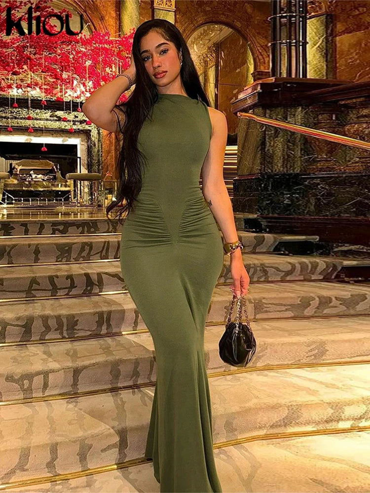 Solid Elegant Maxi Dress Women