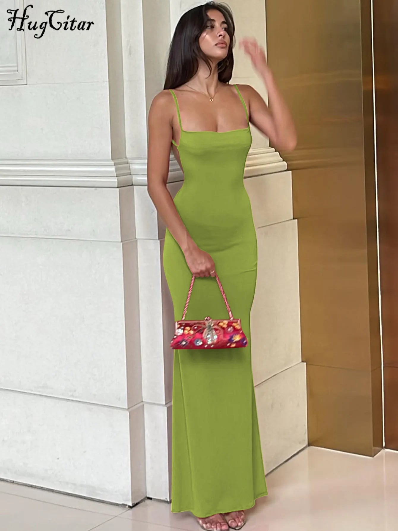 Spring Solid Sleeveless Backless Elegant Sexy Bodycon