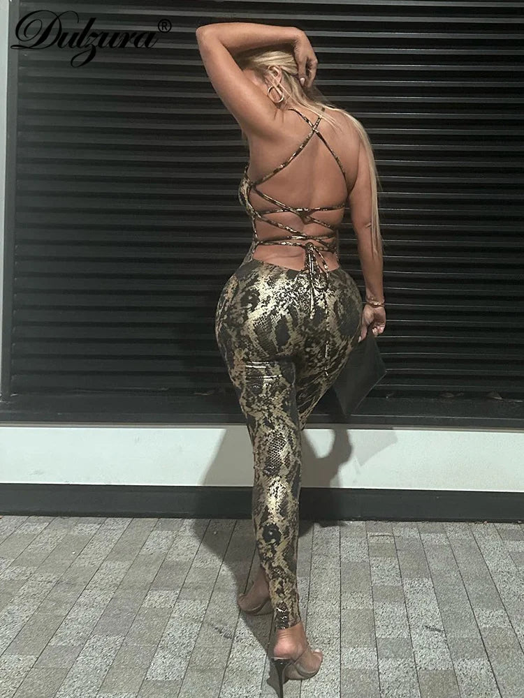 Jumpsuit Backless Cross Straps Sexy Shinning Vocation 2024 Spring Summer For Women'S Clothing Party Clubwear