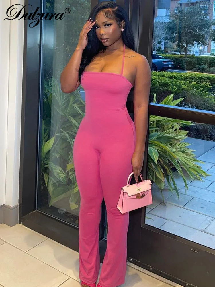 Halter Sleeveless Bell-Bottom Pants Jumpsuit