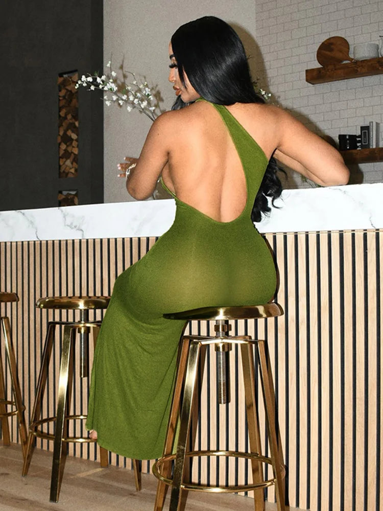 Summer Women Dress Casual&Sexy Inclined Shoulder Backless One Piece