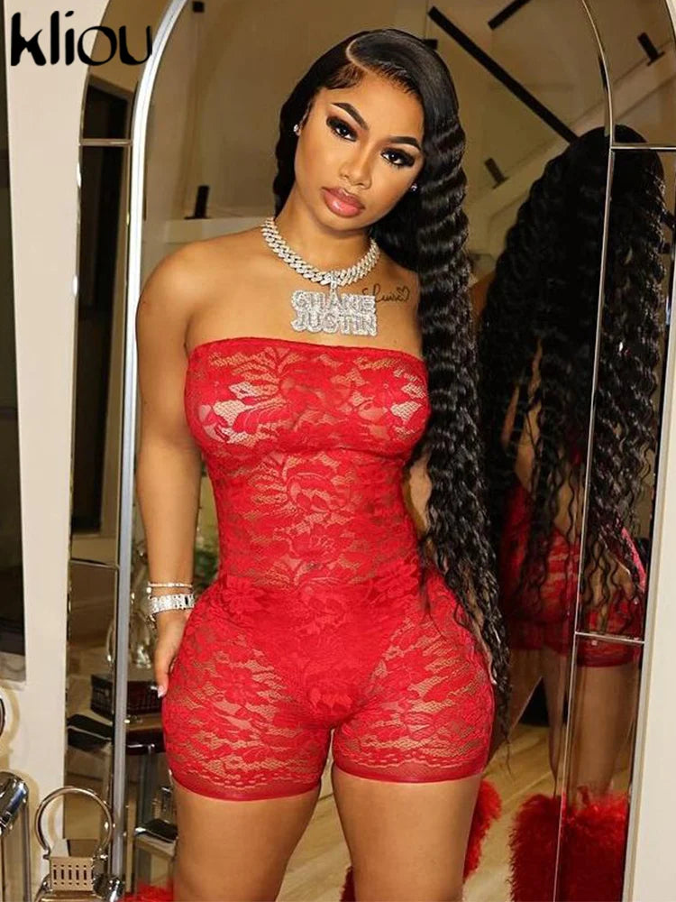 Lace Sexy Coquette Playsuits Women Solid