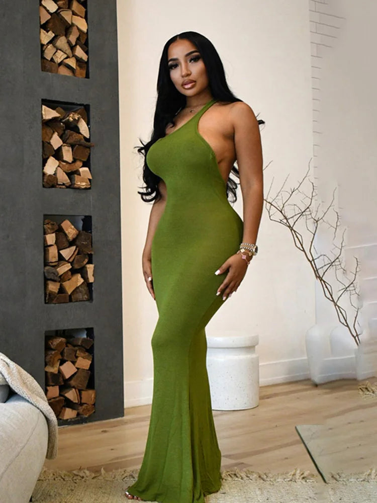 Summer Women Dress Casual&Sexy Inclined Shoulder Backless One Piece