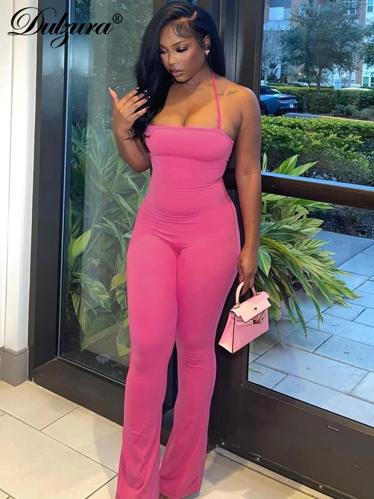 Halter Sleeveless Bell-Bottom Pants Jumpsuit